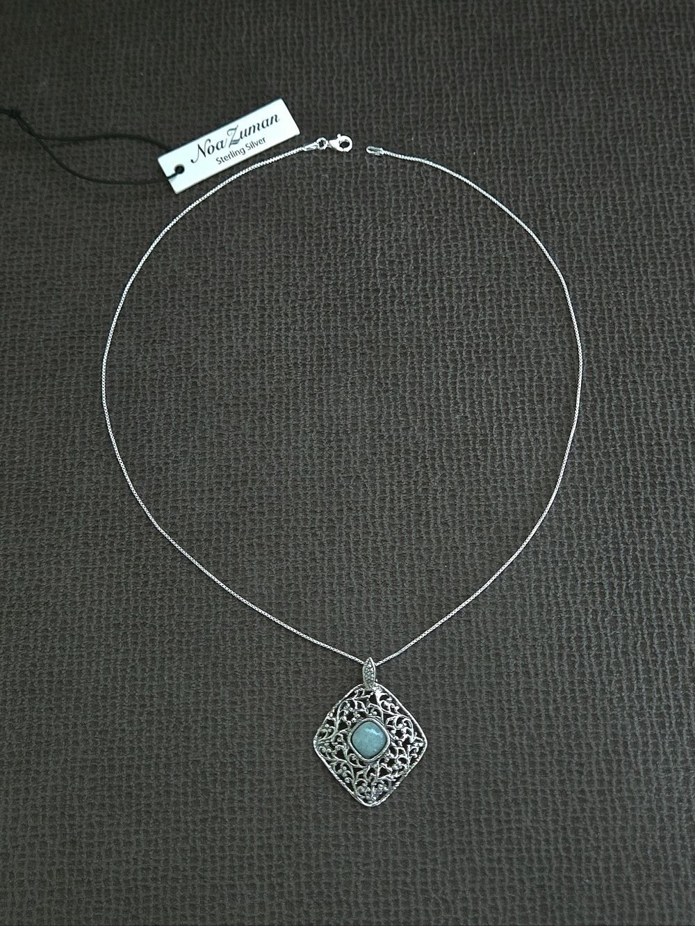 Noa Zuman Silver🤍 Square Scroll📜 with Amazonite Pendant Necklace - NWT - Picture 13 of 16
